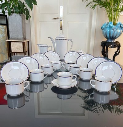 Tea Coffee Set Porcelain Breakfast Cups - Jug Sugar Bowl Creamer - Vintage
