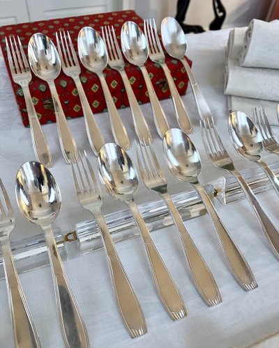Alfénide Art Deco Metal Entremet Cutlery - Christofle - 24-piece set