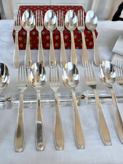 Alfénide Art Deco Metal Entremet Cutlery - Christofle - 24-piece set