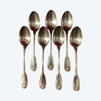 Elegant set of 6 small spoons in silver plated metal shell model