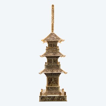 Buddhist Pagoda In Carved Bone, Japan, Circa 1930