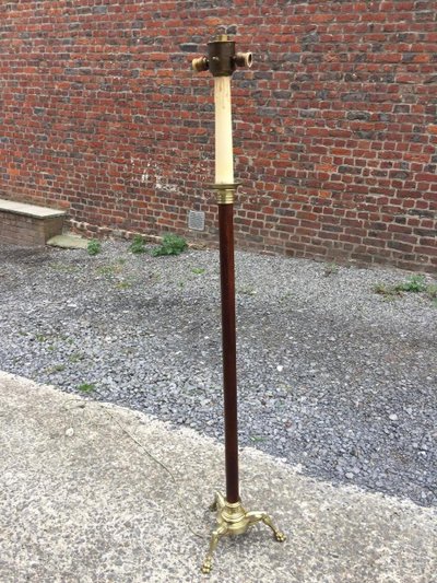 Maison Jansen, lampada da terra in mogano e bronzo 1950 circa
