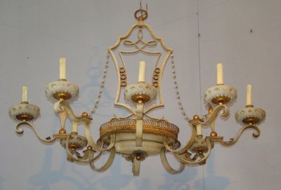 Maison Bagues Chandelier in Lacquered and Gilded Sheet Metal, Circa 1950 Very Good Condition