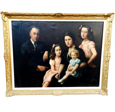 Jose Wolff, "Family Portrait" Large Oil on Canvas in a Gilt Frame, Dated 1947