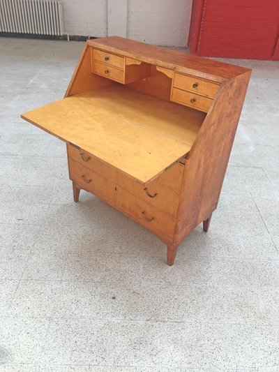 Art-Déco-Sekretär/Schreibtisch aus Ahornfurnier, um 1940/1950
