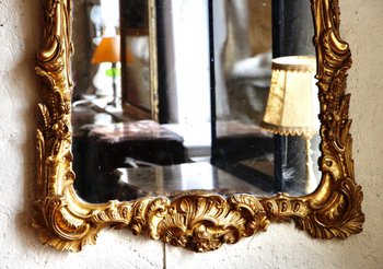Miroir Régence En Bois Doré, XVIIIe Siècle