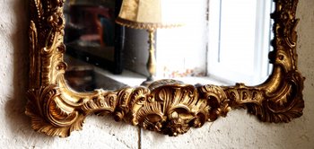 Miroir Régence En Bois Doré, XVIIIe Siècle