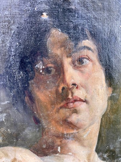 Ritratto di donna nuda - Olio su tela, scuola accademica francese 1880-1900 circa