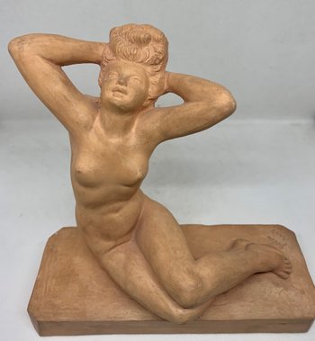 Scultura in terracotta, donna nuda firmata Galle Paris
