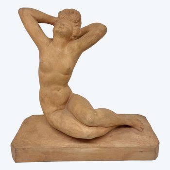 Terracotta sculpture, nude woman signed Galle Paris