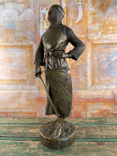 Statua di bronzo del cavaliere Roland firmata Charles Gremion - Cera persa - 40 cm