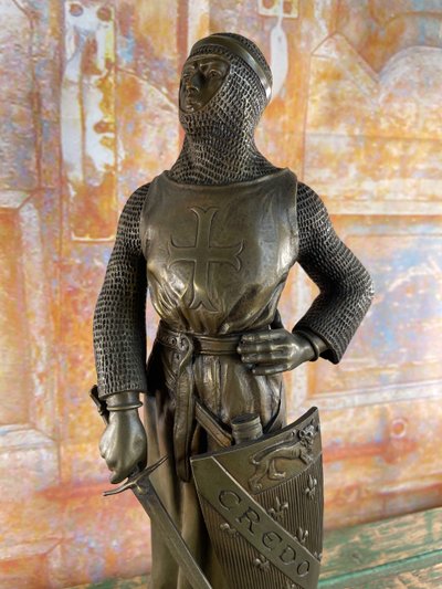 Statua di bronzo del cavaliere Roland firmata Charles Gremion - Cera persa - 40 cm