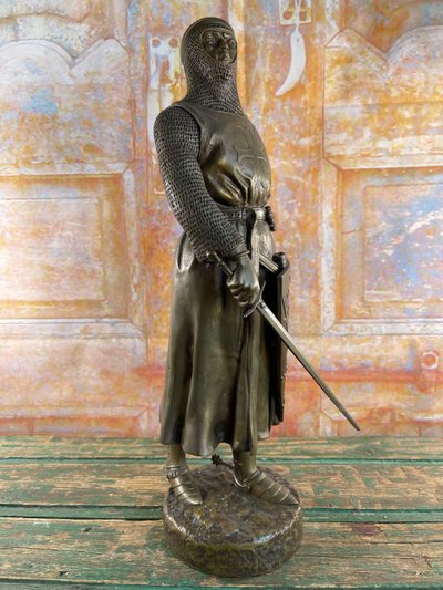 Statua di bronzo del cavaliere Roland firmata Charles Gremion - Cera persa - 40 cm
