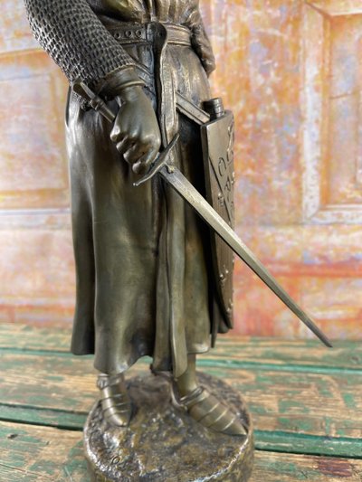 Statua di bronzo del cavaliere Roland firmata Charles Gremion - Cera persa - 40 cm