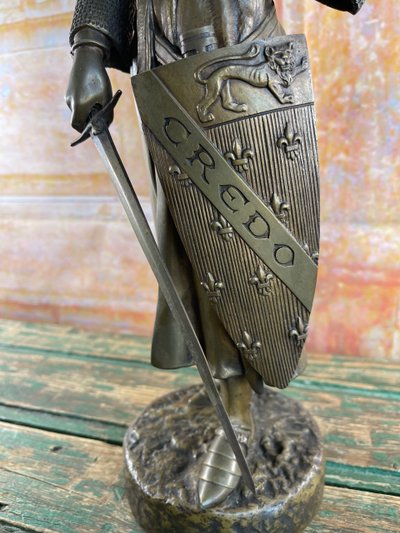 Statua di bronzo del cavaliere Roland firmata Charles Gremion - Cera persa - 40 cm