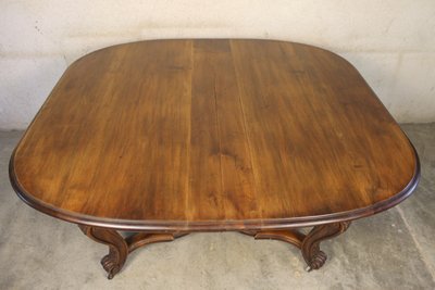 Table de salle à manger en noyer avec ses 3 allonges style Louis XV ép. 19ème long : 3 mètres