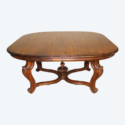 Table de salle à manger en noyer avec ses 3 allonges style Louis XV ép. 19ème long : 3 mètres