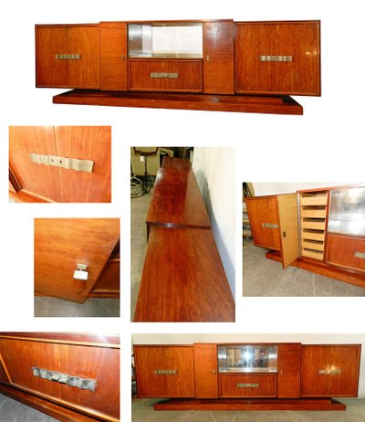 Decoene Freres, Very Large Art Deco Period Sideboard in Moire Mahogany Veneer, Circa 1930