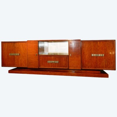 Decoene Freres, Very Large Art Deco Period Sideboard in Moire Mahogany Veneer, Circa 1930