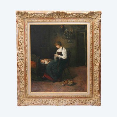 Öl auf Leinwand, Frau mit Strickzeug, William De Lancy-ward
