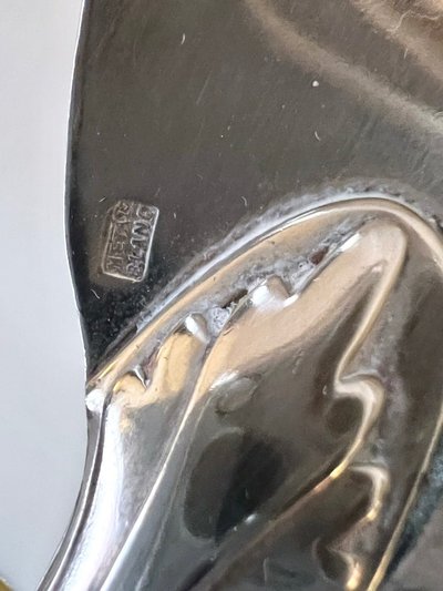 White Metal Salad Servers - Serving Spoon Set - Art Deco