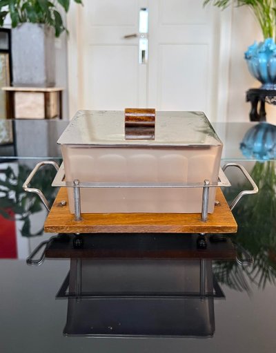 Biscottiera Art Déco - Biscottiera in vetro montata su vassoio