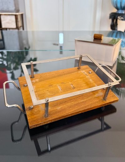 Biscottiera Art Déco - Biscottiera in vetro montata su vassoio