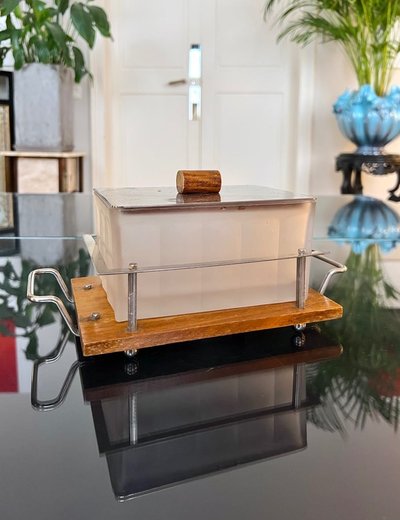 Biscottiera Art Déco - Biscottiera in vetro montata su vassoio
