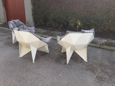 Three Large Original Lacquered Metal Armchairs Circa 1970/1980