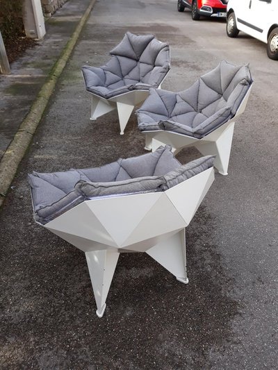 Three Large Original Lacquered Metal Armchairs Circa 1970/1980