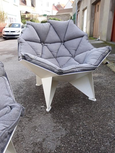 Three Large Original Lacquered Metal Armchairs Circa 1970/1980
