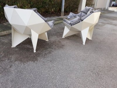 Three Large Original Lacquered Metal Armchairs Circa 1970/1980