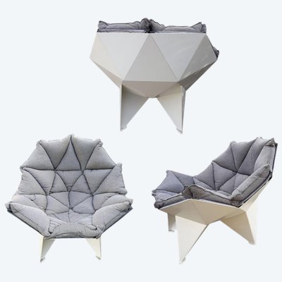 Three Large Original Lacquered Metal Armchairs Circa 1970/1980