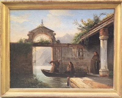Jules SANSON - L'arrivo della fanciulla al monastero sulle rive del lago di Como