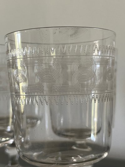 7 Baccarat cylindrical water glasses engraving 3458 catalog 1916