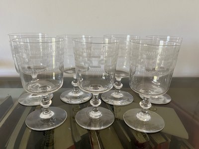7 Baccarat cylindrical water glasses engraving 3458 catalog 1916