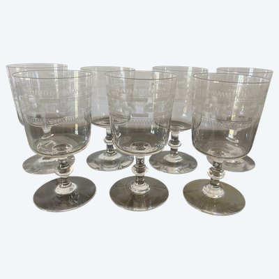 7 Baccarat cylindrical water glasses engraving 3458 catalog 1916