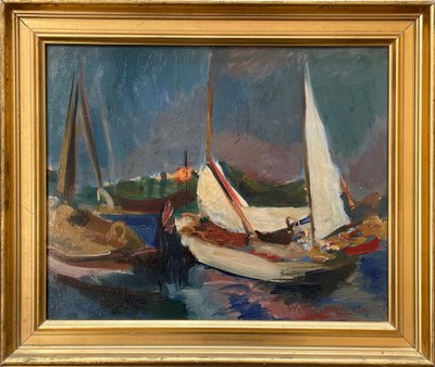 oil on panel signed by the Swiss painter Werner Hartmann (1903-1981) sailboats école de Paris