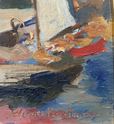 oil on panel signed by the Swiss painter Werner Hartmann (1903-1981) sailboats école de Paris