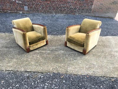 Paire d'élégants Fauteuils Art Deco En Acajou Circa 1930