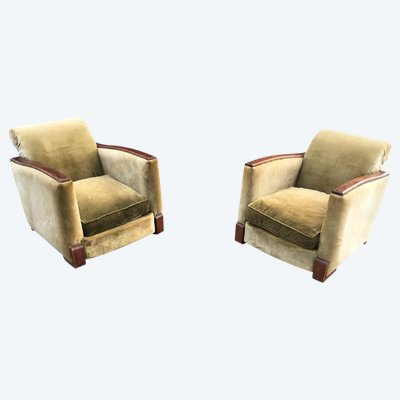 Paire d'élégants Fauteuils Art Deco En Acajou Circa 1930