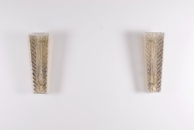 Pair of large Murano "Feuilles" wall lights, Barovier Toso.