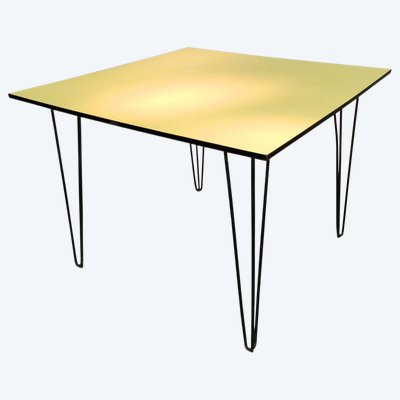 Table En Fer Laqué, Plateau Recouvert De Stratifié Circa 1950