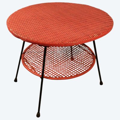 Sockeltisch aus Metall und Rattan, um 1950