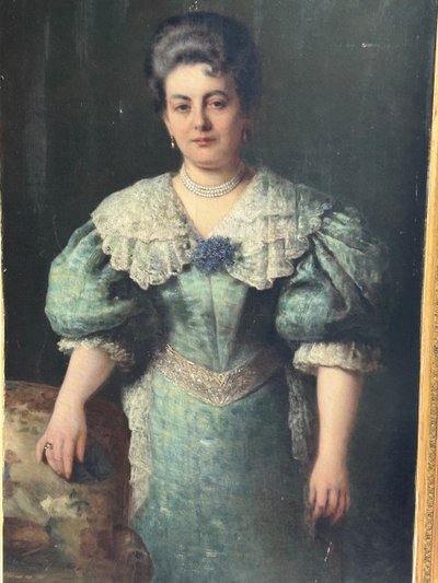 Important Portrait De La Comtesse Cécile D’ Aspies - Huile Sur Toile Signé Frank 1888 H 164 cm