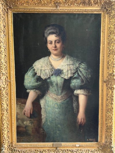 Important Portrait De La Comtesse Cécile D’ Aspies - Huile Sur Toile Signé Frank 1888 H 164 cm