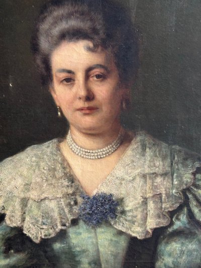 Important Portrait De La Comtesse Cécile D’ Aspies - Huile Sur Toile Signé Frank 1888 H 164 cm