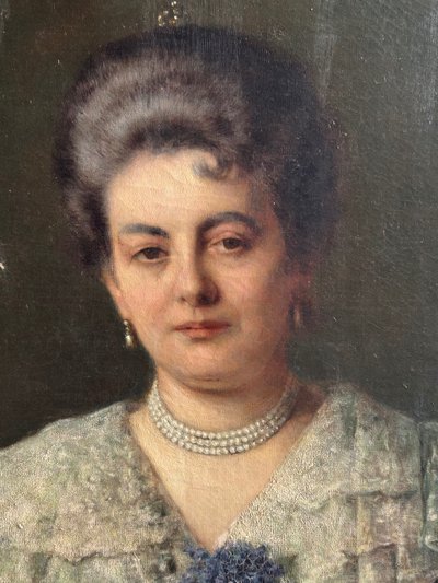 Important Portrait De La Comtesse Cécile D’ Aspies - Huile Sur Toile Signé Frank 1888 H 164 cm