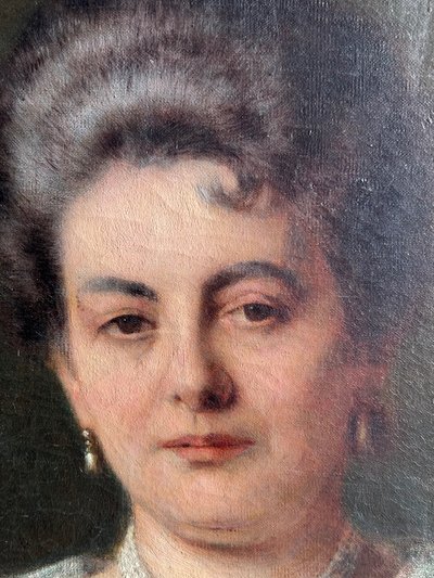 Important Portrait De La Comtesse Cécile D’ Aspies - Huile Sur Toile Signé Frank 1888 H 164 cm