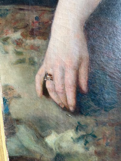 Important Portrait De La Comtesse Cécile D’ Aspies - Huile Sur Toile Signé Frank 1888 H 164 cm